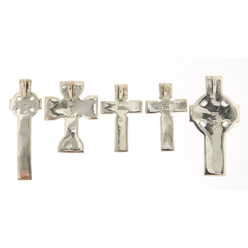 549 - Five silver Celtic cross pendants, the largest 4.6cm high, total 38.3g