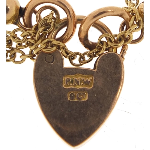 806 - 9ct gold bracelet with love heart padlock, 16cm in length, 8.7g