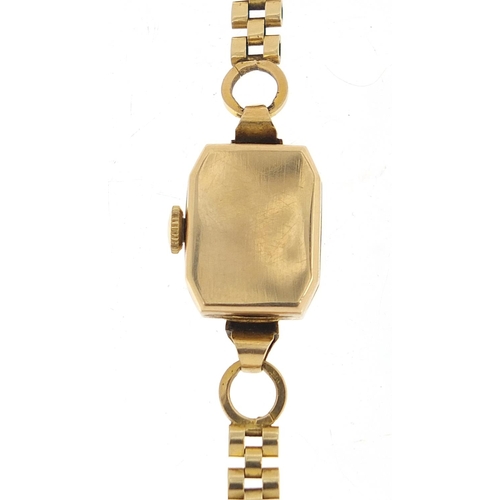 1022 - Election, ladies' 9ct gold wristwatch with 9ct gold strap, the case 13.5mm wide, total 10.7g