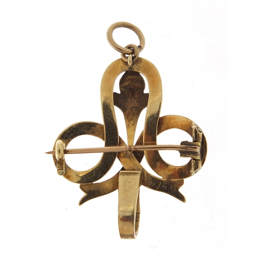 769 - Victorian unmarked gold pendant brooch, (tests and 9ct gold) 3.8cm high, 6.0g