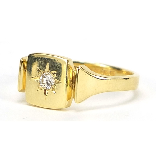 1021 - 18ct gold diamond signet ring, size N, 4.3g