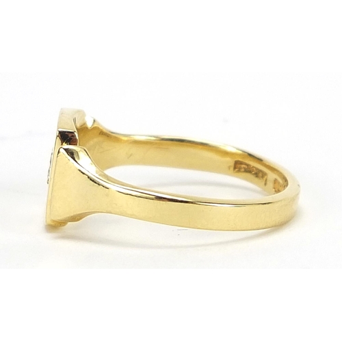 1021 - 18ct gold diamond signet ring, size N, 4.3g