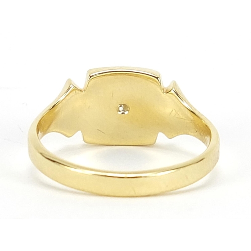 1021 - 18ct gold diamond signet ring, size N, 4.3g