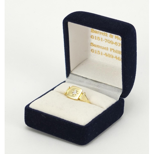 1021 - 18ct gold diamond signet ring, size N, 4.3g