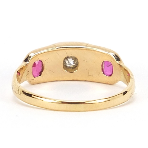 380 - George VI, 18ct gold diamond and ruby ring, Chester 1939, size M, 3.1g