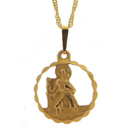 309 - 9ct gold St Christopher pendant on a 9ct gold rope twist necklace, 2.5cm high and 44cm in length, to... 