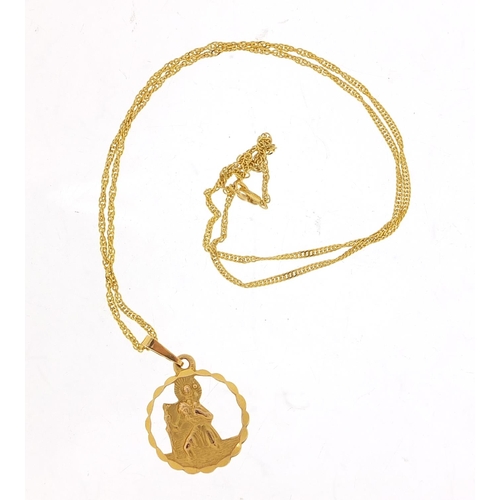 309 - 9ct gold St Christopher pendant on a 9ct gold rope twist necklace, 2.5cm high and 44cm in length, to... 