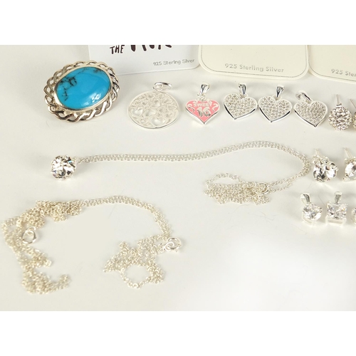 1063 - Silver jewellery including a monkey pendant, necklaces, earrings and turquoise brooch, total 53.0g