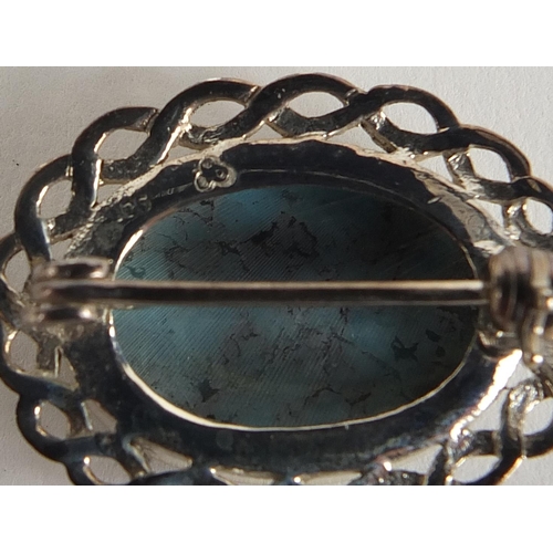 1029 - Silver jewellery including turquoise and mother of pearl brooch, necklaces and earrings, total 53.0g