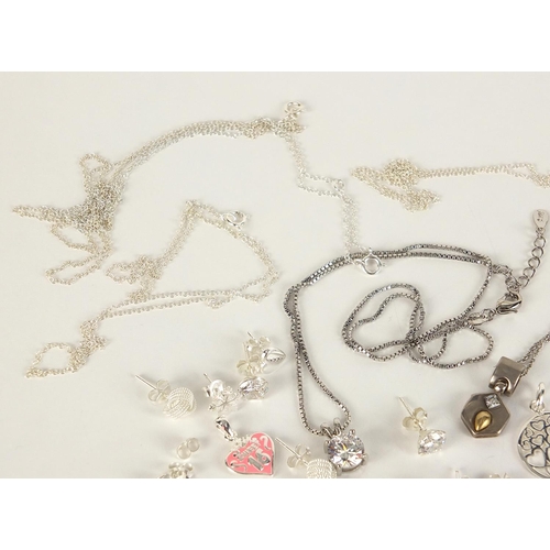 664 - Silver jewellery including earrings, pendants and necklaces, total 53.0g