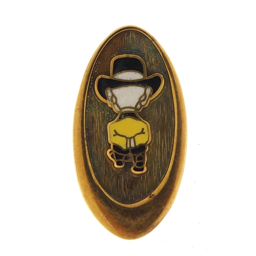 120 - 9ct gold and enamel cowboy brooch, 3cm high, 6.5g