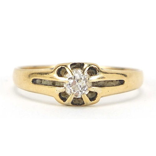 981 - Unmarked gold diamond solitaire ring, size P, 2.3g