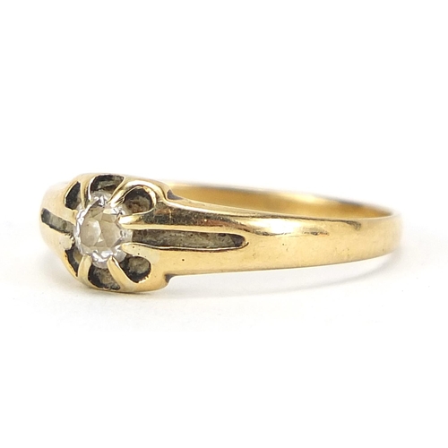 981 - Unmarked gold diamond solitaire ring, size P, 2.3g