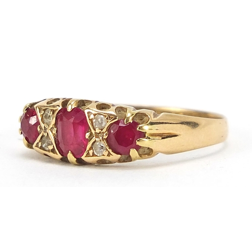 345 - 18ct gold ruby and diamond ring, size R, Birmingham 1917, 2.5g