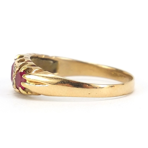 345 - 18ct gold ruby and diamond ring, size R, Birmingham 1917, 2.5g