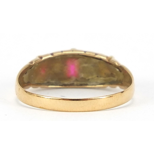 345 - 18ct gold ruby and diamond ring, size R, Birmingham 1917, 2.5g