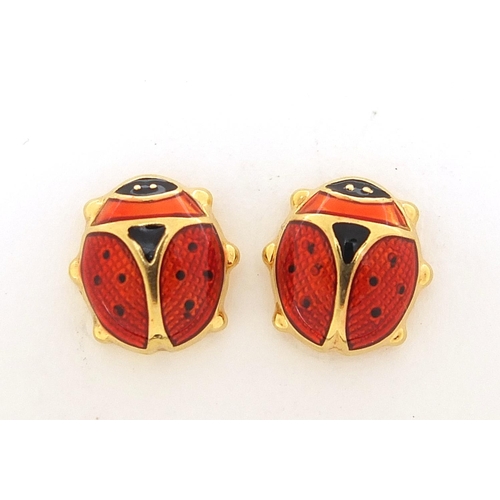 122A - Unoaerre, pair of Italian 9ct gold and enamel ladybug stud earrings, 1cm high, 1.5g