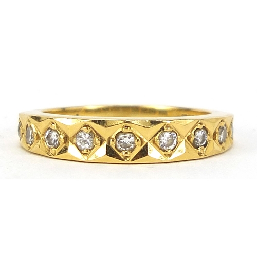 99 - 18ct gold diamond half eternity ring, size L/M, 3.8g