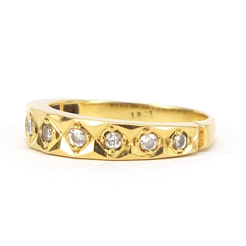 99 - 18ct gold diamond half eternity ring, size L/M, 3.8g