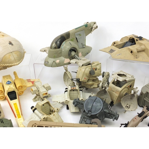 2429 - Collection of vintage Star Wars toys and collectables including B-Wing fighter and troop transport v... 