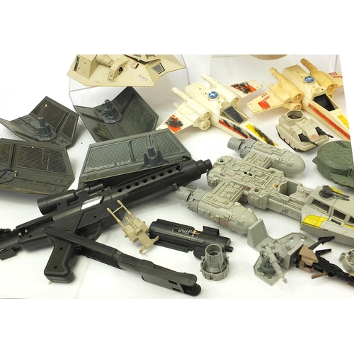 2429 - Collection of vintage Star Wars toys and collectables including B-Wing fighter and troop transport v... 