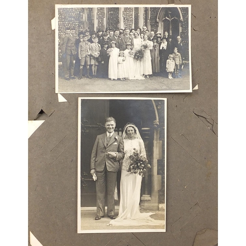 439 - Early 20th century postcards arranged in an album, predominantly photographic including railway loco... 