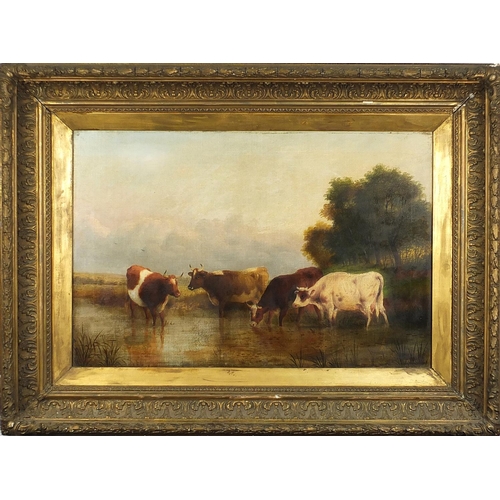 65 - G Mali - Cattle in a landscape, 19th century oil on canvas, mounted and framed, 75cm x 49cm excludin... 