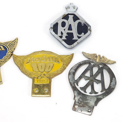 262 - Five car badges including RAC and Bexhill, the largest 12.5cm wide