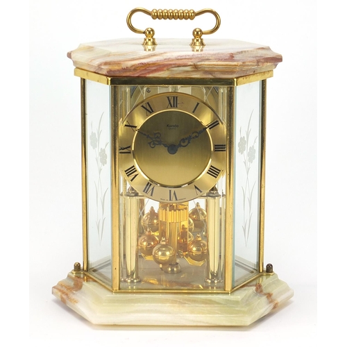 483 - Kundo onyx and brass anniversary clock with bevelled glass, 23cm high