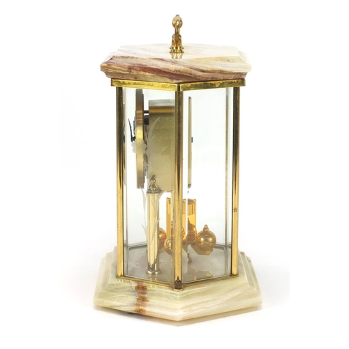 483 - Kundo onyx and brass anniversary clock with bevelled glass, 23cm high