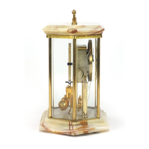 483 - Kundo onyx and brass anniversary clock with bevelled glass, 23cm high