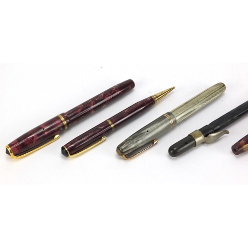 241 - Fountain pens and propelling pencils including Burnham red marbleised, Watermans, The Swallow and Co... 