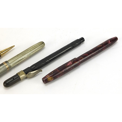 241 - Fountain pens and propelling pencils including Burnham red marbleised, Watermans, The Swallow and Co... 