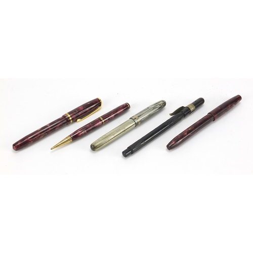 241 - Fountain pens and propelling pencils including Burnham red marbleised, Watermans, The Swallow and Co... 