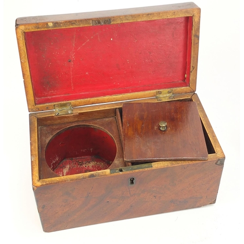 590 - Victorian mahogany twin divisional tea caddy and extending book slide with brass mounts, the largest... 