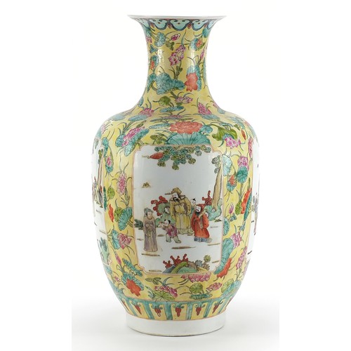 1001 - Large Chinese porcelain vase hand painted in the famille rose palette with panels of figures and flo... 