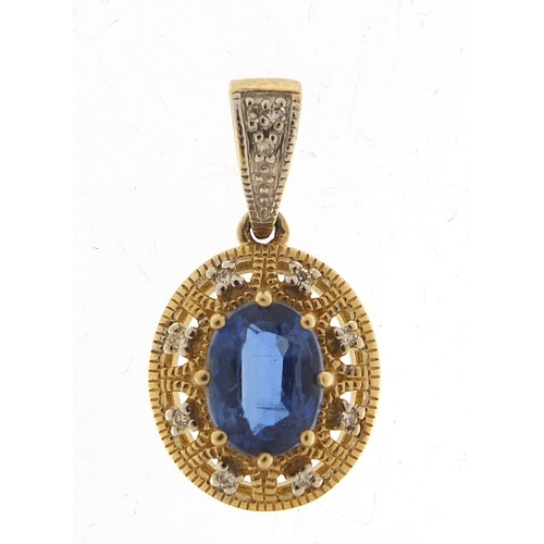 349 - 9ct gold kyanite and diamond pendant, 2.2cm high, 2.0g