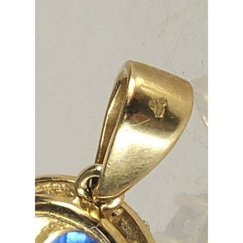 349 - 9ct gold kyanite and diamond pendant, 2.2cm high, 2.0g