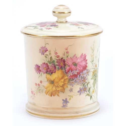 76 - Royal Worcester blush ivory biscuit box and cover decorated with flowers, 16cm high