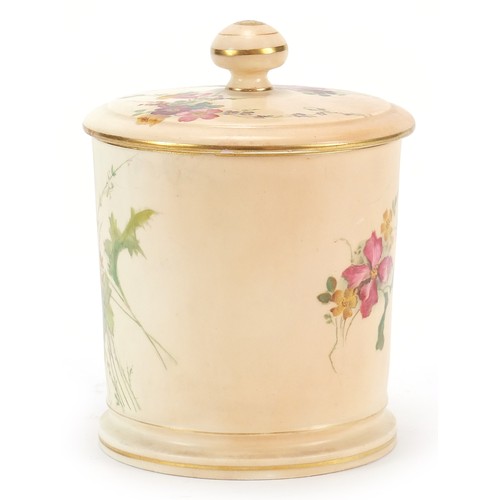 76 - Royal Worcester blush ivory biscuit box and cover decorated with flowers, 16cm high