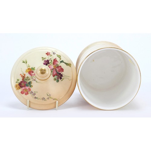 76 - Royal Worcester blush ivory biscuit box and cover decorated with flowers, 16cm high