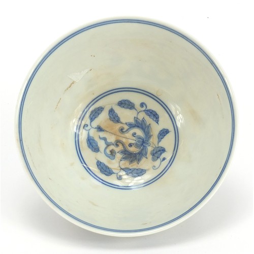 818 - Chinese blue and white porcelain bowl hand painted with blossoming flowers, 14.5cm in diameter