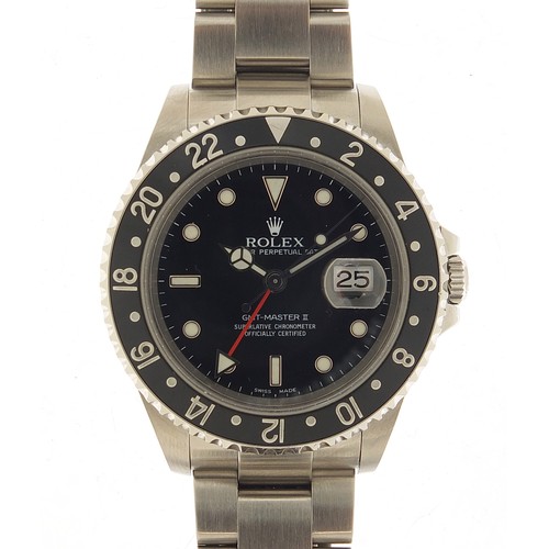 96 - Rolex, gentleman's GMT Master II automatic wristwatch with date aperture and box, Ref 16710, Serial ... 