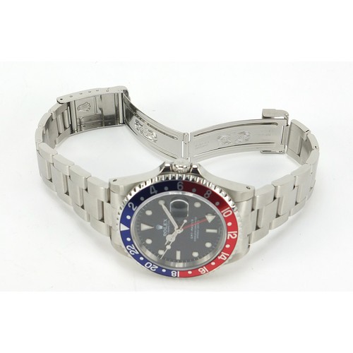 216 - Rolex, gentleman's GMT Master automatic wristwatch with Pepsi bezel and date aperture, Ref 16700, Se... 