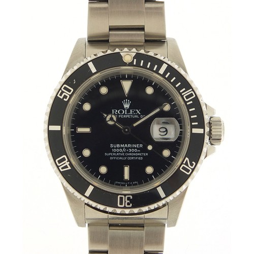 122 - Rolex, gentleman's Submariner automatic wristwatch with date aperture, Ref 16610, Serial number E360... 