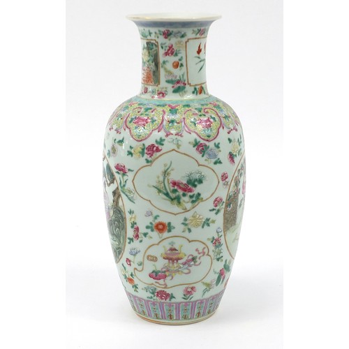 177 - Large Chinese porcelain baluster vase finely hand painted in the famille rose palette with panels of... 