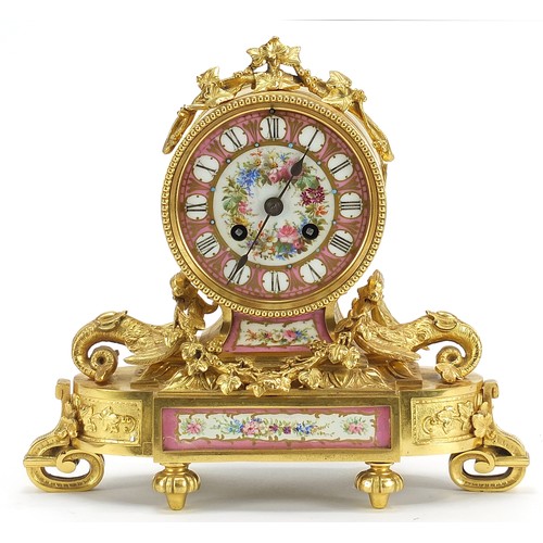 1 - Jean Baptiste Delettrez, 19th century French Ormolu mantle clock with Sevres type porcelain panels p... 