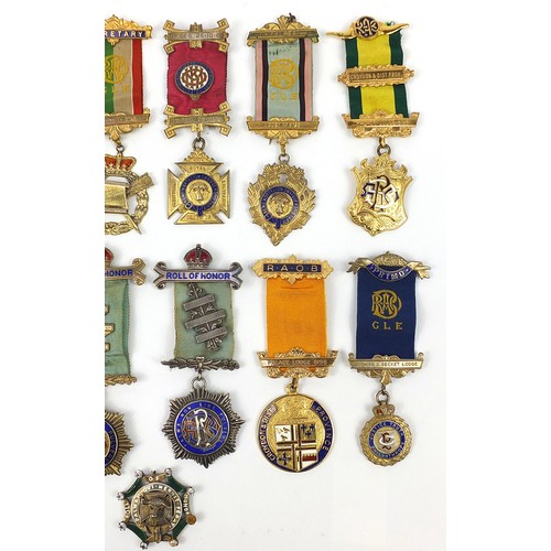 236 - Thirteen Royal Order of Buffalo silver and enamel jewels, mostly gilt including examples presented t... 