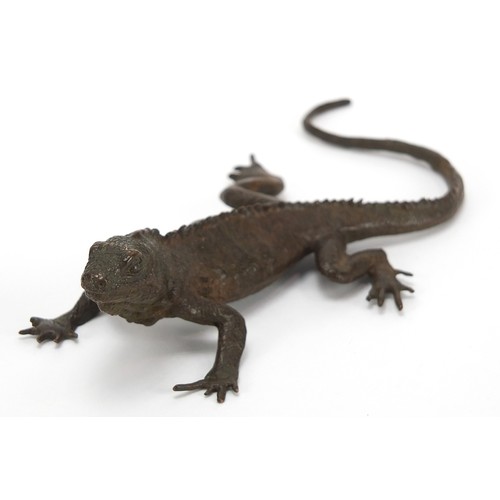 294 - Large Japanese patinated bronze lizard, 15cm in length