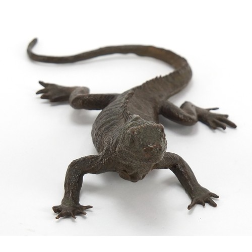 294 - Large Japanese patinated bronze lizard, 15cm in length